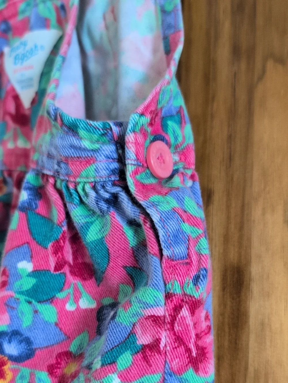 Vintage OshKosh B'gosh Pink Floral Cotton Kids Vestbak Overalls Sz. 24 Months